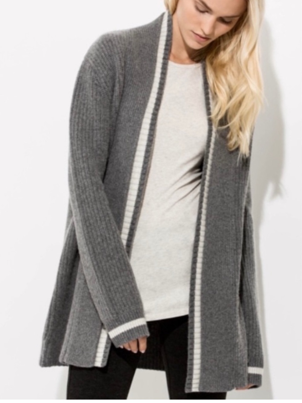 Kit and Ace Quincy Grey Wool Cashmere Open Front Cardigan S/M Quiet Luxury